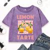 Lemon Tarte Fresh Fruit Prints Washed T Shirt Womens O-Neck Fitness Short Sleeve Crop Tops Cotton Casual T-Shirts