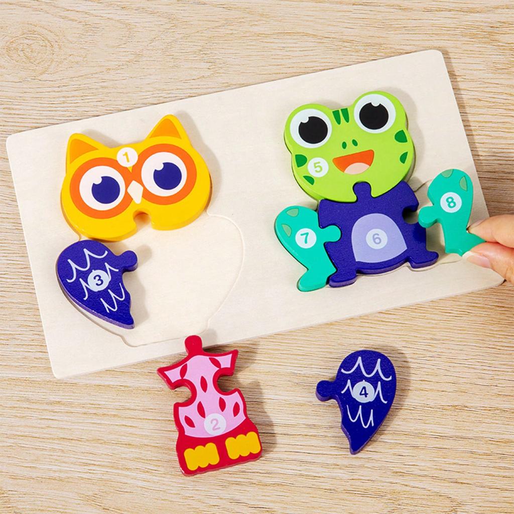 4 Piece Wooden Puzzle Animal Food Chain Chicken Squirrel Lion Owl Frog Animal Puzzle Simple Puzzle Toy Halloween Christmas Birthday Gift