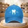 Dental ECG Heartbeat Tooth Graphic Washed Baseball Cap Adjustable Cotton Outdoor Sports Hat