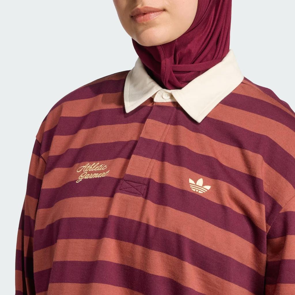adidas Originals Athl Dept Striped Loose Comfortable Long Sleeve Polo Shirt Women Tops KF2323