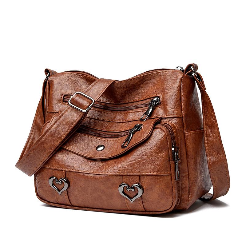 Simple Multi Pocket Crossbody Bag Soft Casual Large Capacity Vintage Shoulder Bag