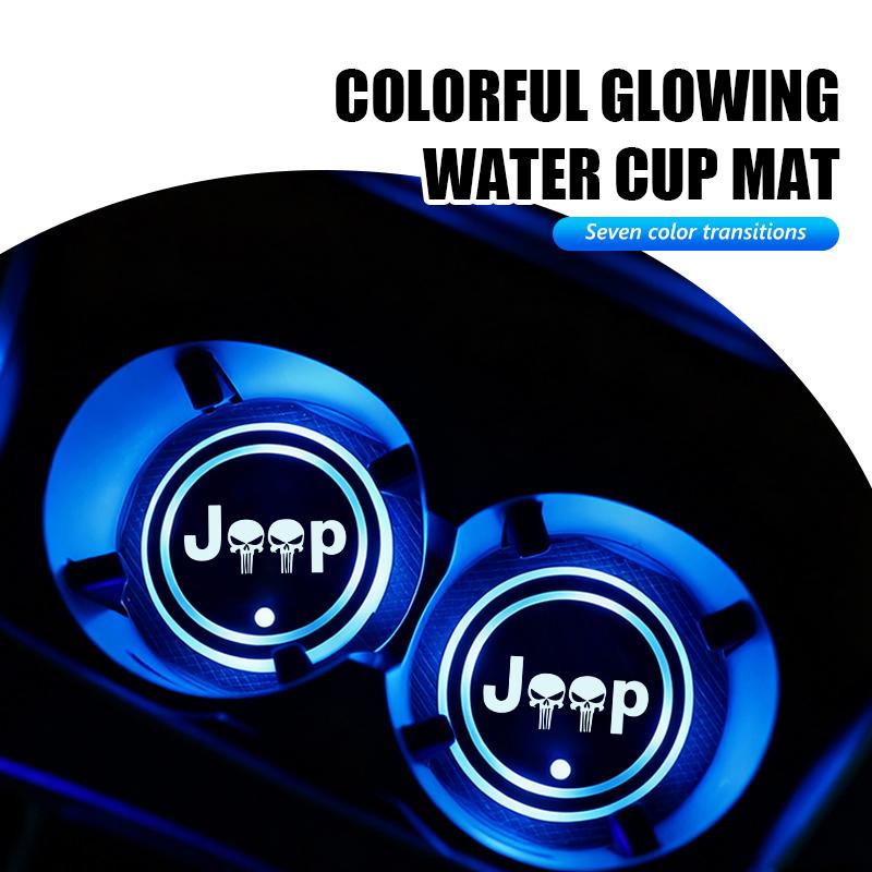 Car Luminous Water Cup Pad LED Atmosphere Light For Jeep Cherokee Patriot Liberty Wrangler JK JL Commander AKN1