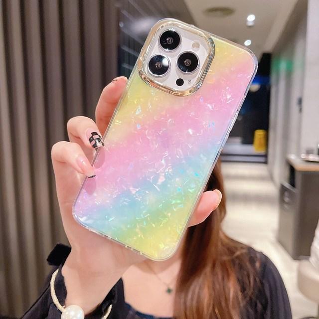 Pouzdro na telefon Colorful Mermaid Scales pro iPhone 14 13 11 12 Pro Max Pretty Sea Conch Texture Marble Hard Capa