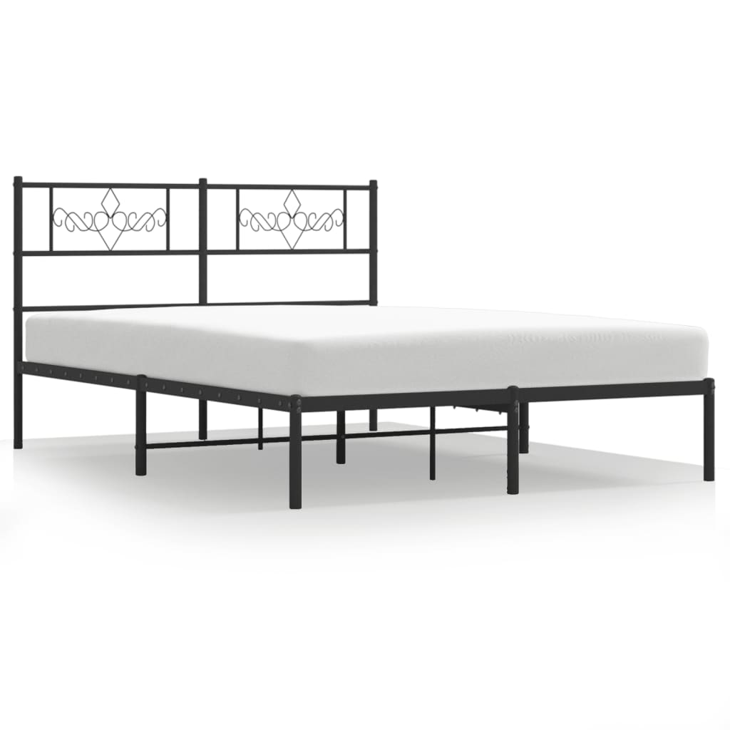 Metal Bed Frame with Headboard Black 120 x 190 cm