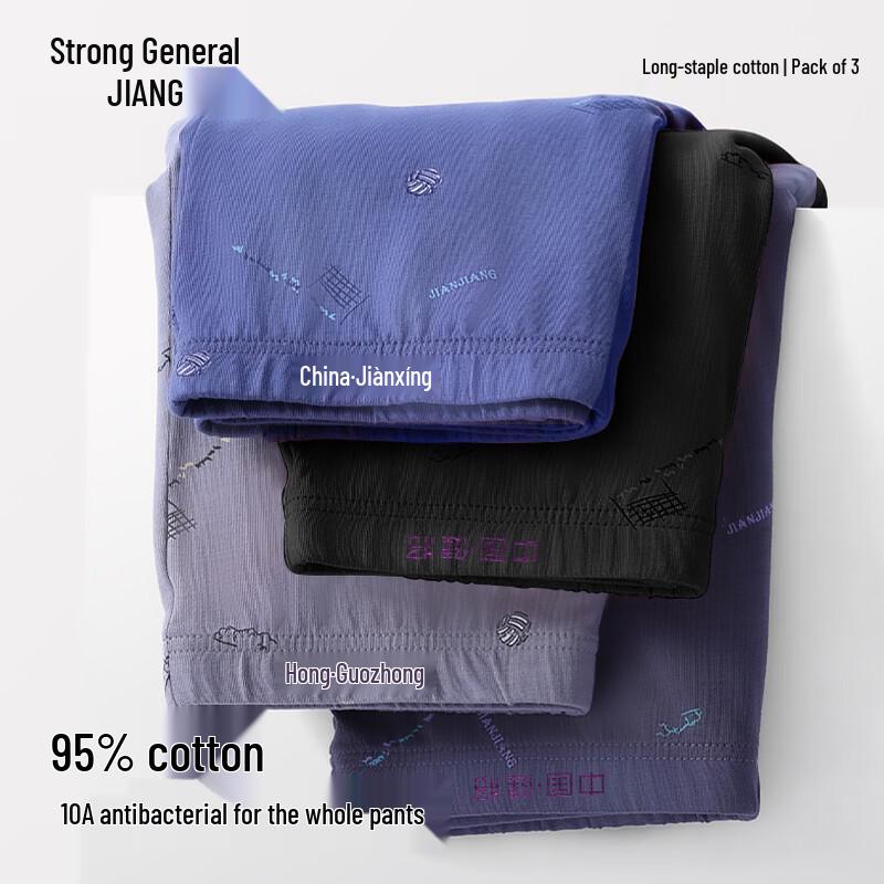 Jianjiang Men's 7A Antibacterial Cotton Boxer Briefs 3-Pack