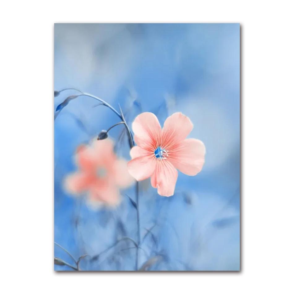 Wall Art Blue Tone Dandelion Peony Orchid Flower Oil Painting Spring Poster and Printmaking Living Room Home Decoration Pictures