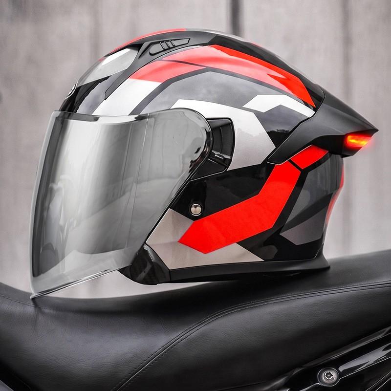 Smart LED Tail Light Motorcycle Helmet 3/4 Open Face ABS Full Protection Universal Fit Men Women