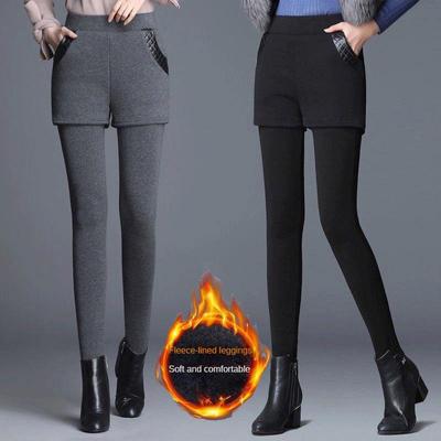 Dolgulu Kalınlaştırıcı Sahte İki Parça Alt Pantolon Dış Giyim Büyük Beden Esnek Sıcak Pantolon Etek Yüksek Bel Dar Kesim Küçük Ayak Pantolon