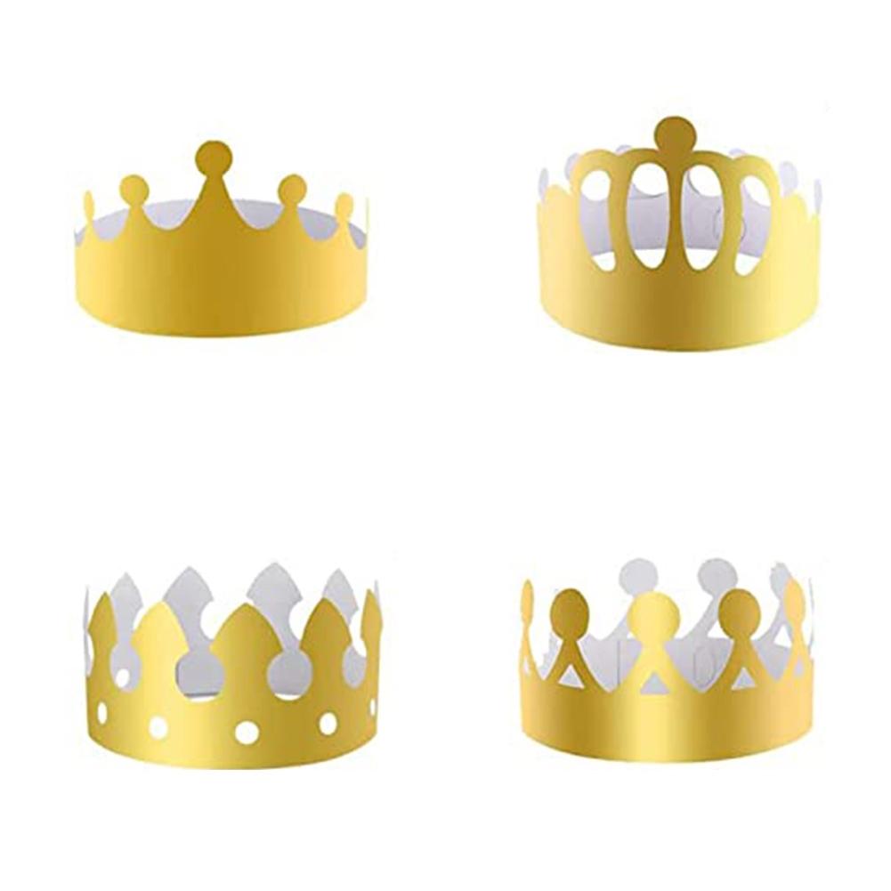 4Styles 20Pcs King Crown Party Hats Gold Paper Crowns for Coronation Celebration