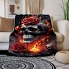 "Flaming Rose Skull Art Print - Gothic Wall Decor"Blanket Flannel Throw Blanket for Sofa, Bed, Travel, Camping, Office, Couch, Chair, And Be