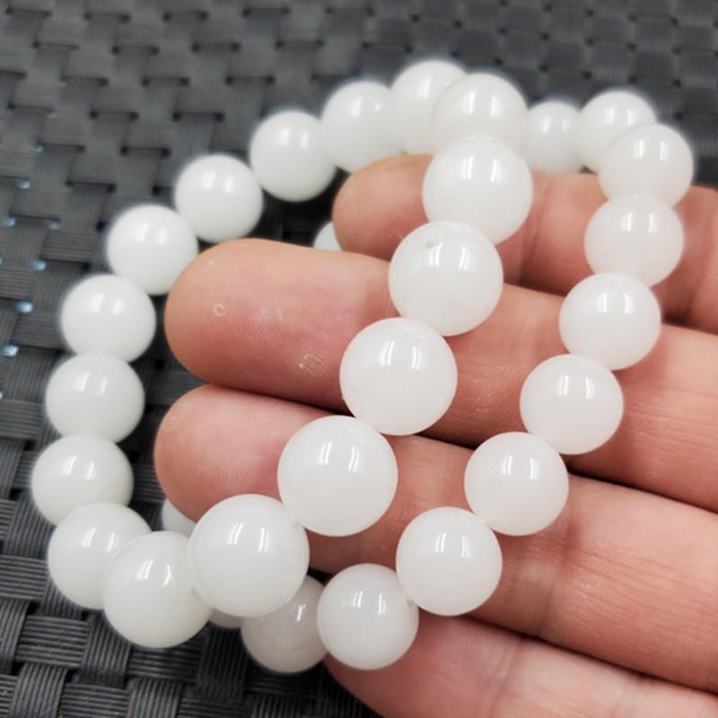 Xinjiang Hetian White Jade Round Bead Bracelet - Mutton Fat and Golden Silk Jade. 6mm Round Bead Bracelet, 28 Beads