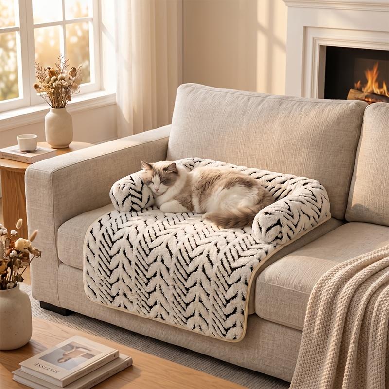 Cat and Dog Sofa Bed, Plush Pet Sofa Bed with Cushion, Indoor Cat and Puppy Non-Slip Furniture Protector