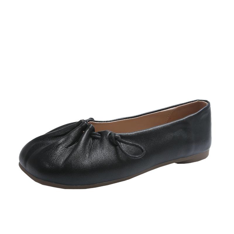 2026 New Style Flat Shoes Comfortable Nurse Big Head Non-slip Square Head Casual Soft Leather Single-layer Shoes for Women