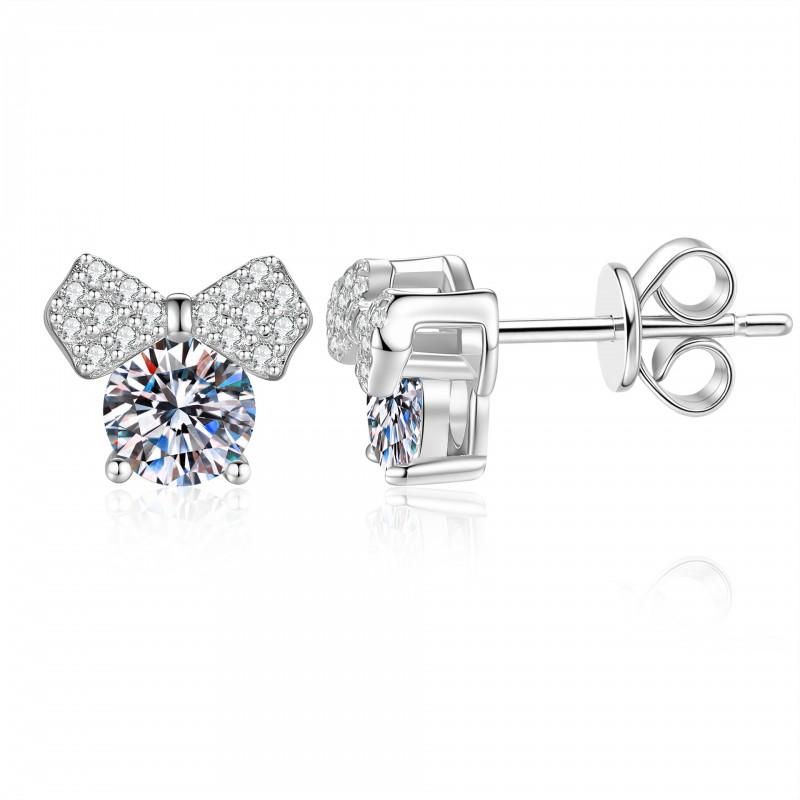 Elegant Butterfly Knot Stud Earrings Women Sterling With Moissanite 5mm 0.5ct Cubic Zirconia 925 Sterling Silver