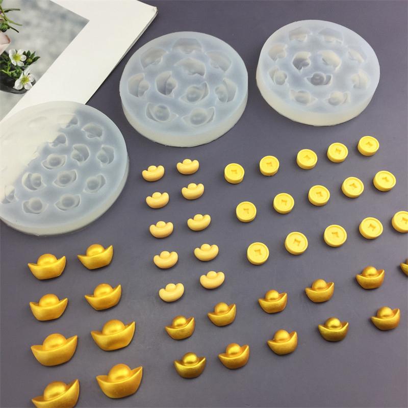 Simulation Yuanbao Kupfermünze Serie Silikonform Kuchen Schokolade Brot Gebäck Kekse Süßigkeiten Gummibärchen Gelee Kerze Backwerkzeuge