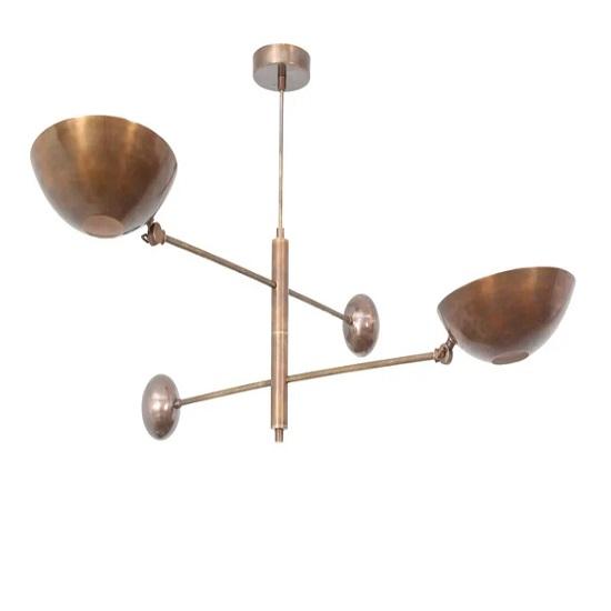 2 Light Pendant Mid Century Modern Raw Brass Sputnik Chandelier Light Fixture