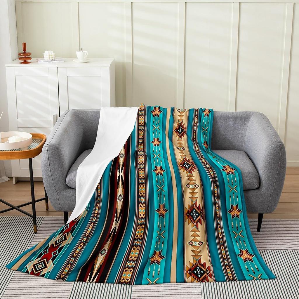 Aztec Pattern Blanket Tribal Design Fleece Throw Boho Home Decor Cozy Sofa Cover Geometric Print Bedding