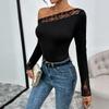 TEMU2025 New Autumn Style Elegant and Sexy Style Slim Lace One-shoulder Off-shoulder Black European and American Jumpsuit