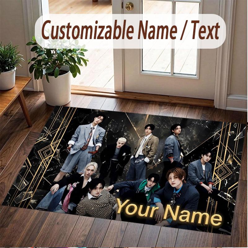Custom Name Crystal Velvet Rug,Stray Kids Comfortable Anti Slip Floor Mat For Room Decoration