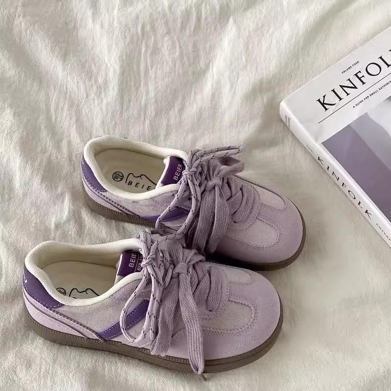 Studencki fioletowy niszowy zmysł designu damskie studenckie brzydkie urocze buty na płaskiej podeszwie retro casualowe buty sportowe