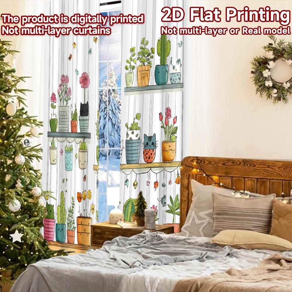 2pcs, 2D FLAT PRINTING Curtains (Without Rod) Floral Shelf Display Halloween Festival Popular Curtains&Drapes Polyester Easy