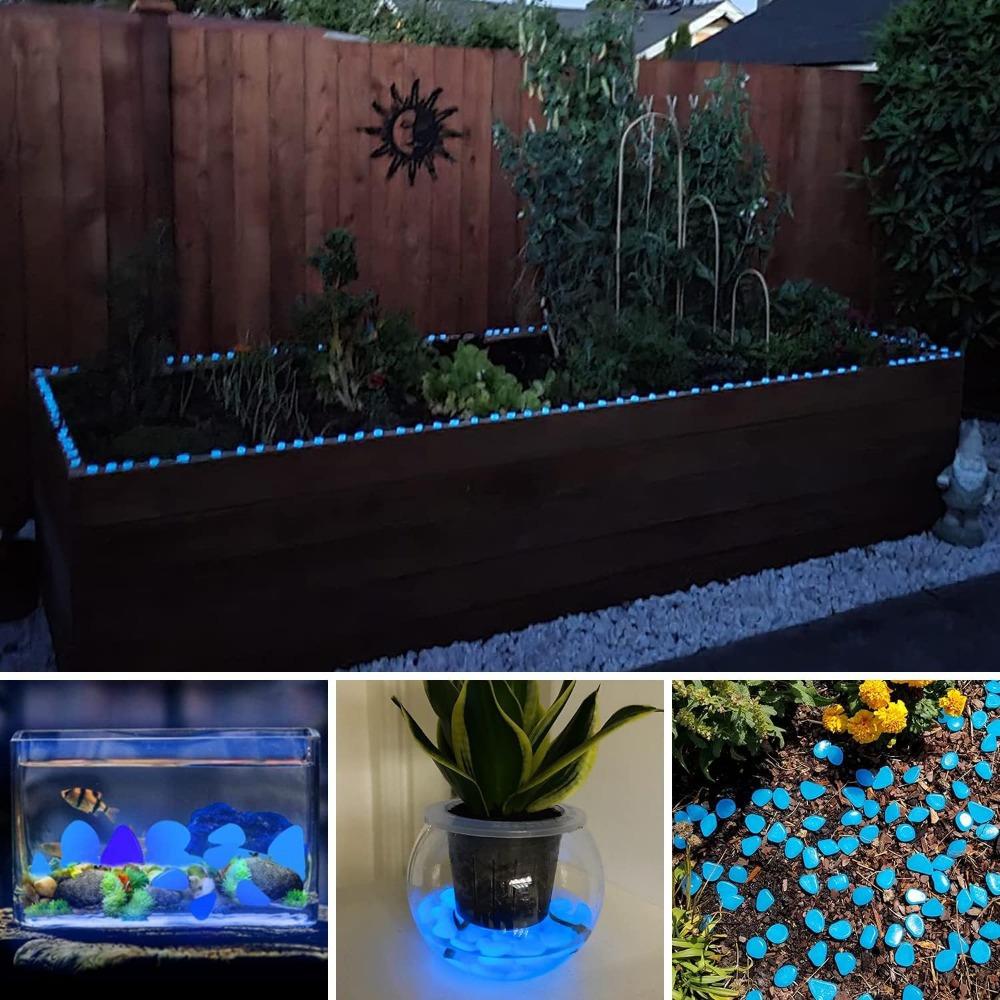 500 Pieces Luminous Blue Stones | Outdoor Garden Pathway Decor, Landscape Lighting for Potted Plants and Aquascapes, Made of Plastic