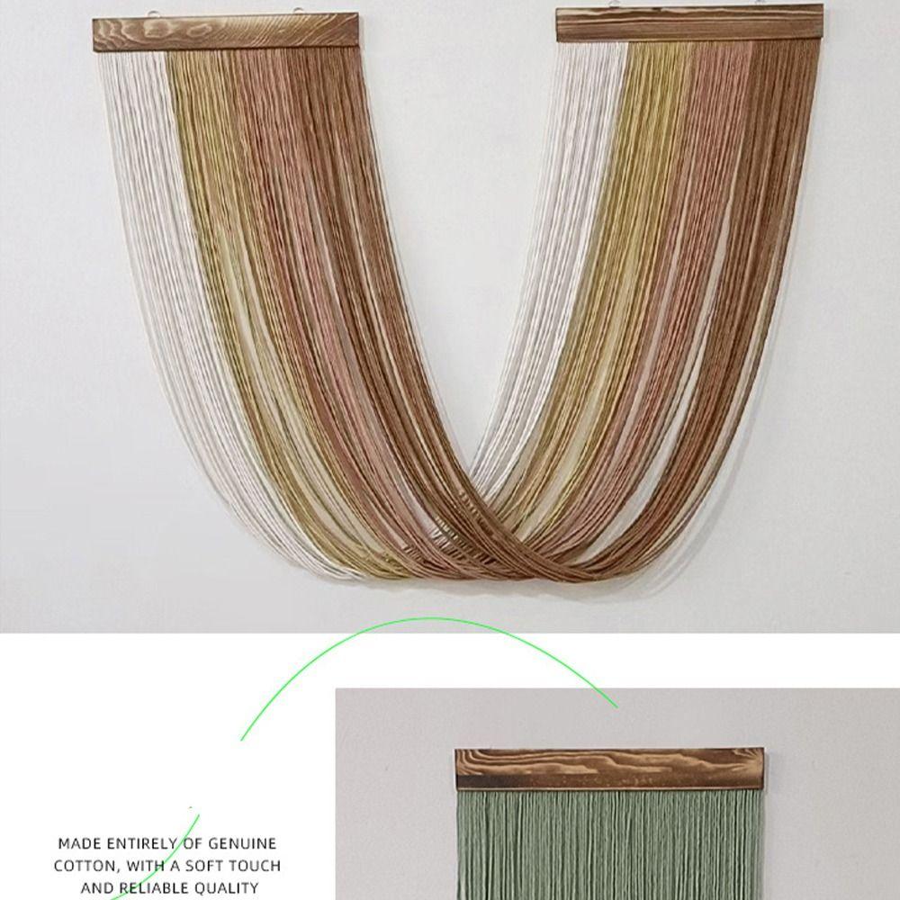Hand-Woven Curtain Tapestry Wooden Cotton Rope Tapestry Boho Decor Wall Hanging Tapestry  Apartment