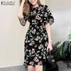 ZANZEA Women Casual Round Neck Short Sleeve Summer Floral Dress