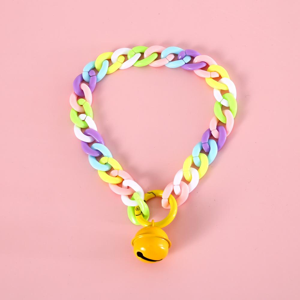 Classic Pet Cat Collar with Bell Macaron Candy Color Resin Chain Ball Necklace Necklace Birthday Princess Accessories for Cat Dog Rabbit
