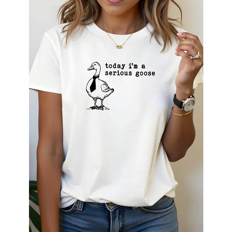 

Plus Size - This Summer And Spring, I M Wearing a Fun Graphic Print T-Shirt Featuring a Serious Goose, Designed S белый