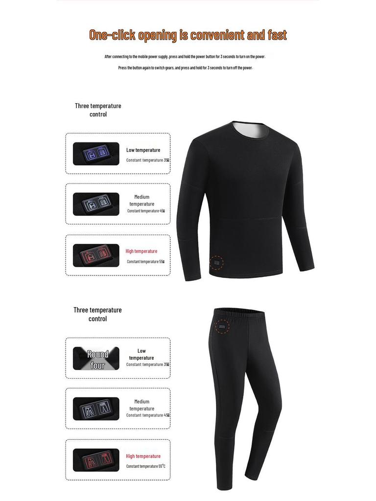 Smart Heated Fleece-Lined Underwear Set: Full-Body, Warm, and Cold-Proof
