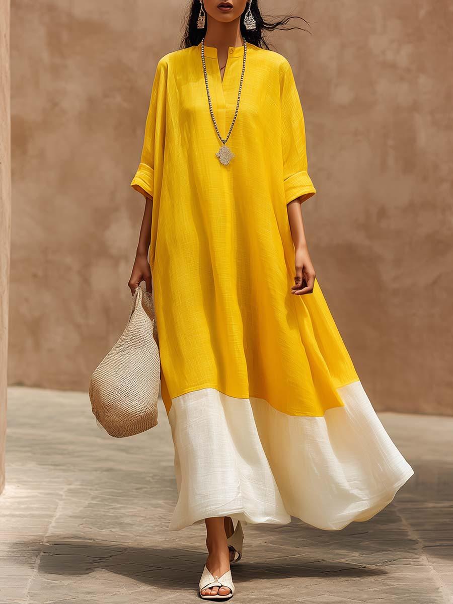 

European and American characteristics of the new loose casual color matching women s dress S жёлтый