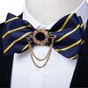 Bowtie Set for Men Blue Striped Self-tied Bowtie with Tassel Brooch Pin Tie Hanky Cufflinks Dibangu