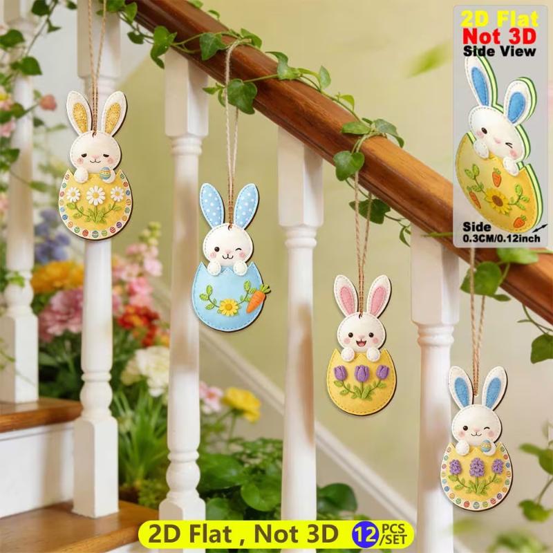12/24 Stück Holz Osterhase Dekoration Hängeset 2D DIY Osterhase Feiertagsparty Hausdekoration Hängende Verzierung