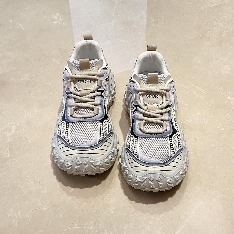 Thick-soled Heightening Dad Shoes Women's Versatile Casual Shoes 2025 New Spring and Autumn European Mesh Breathable Sports Shoes