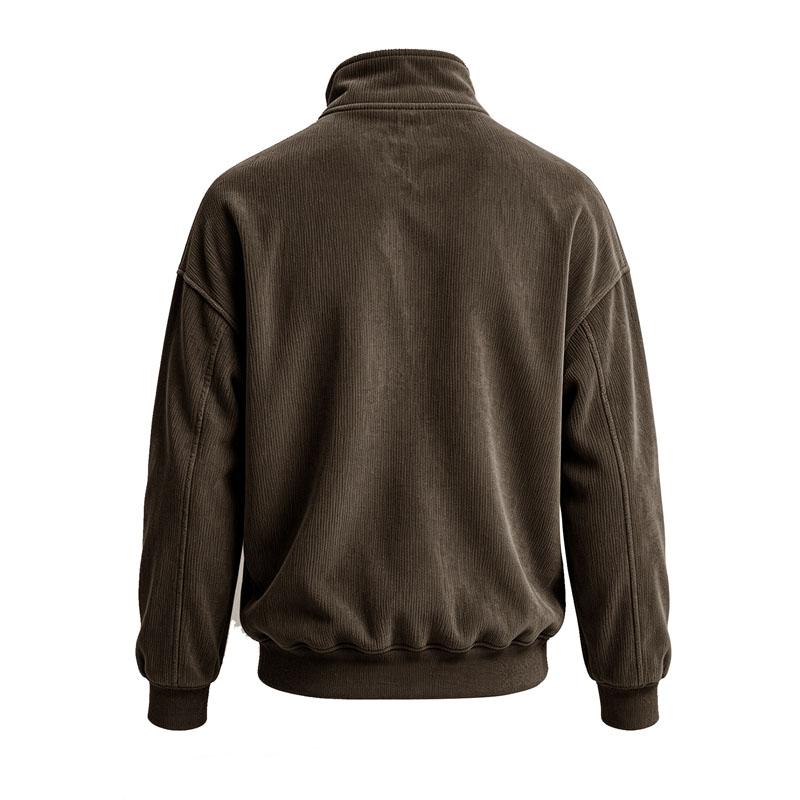 Sweatshirt Henley Homme Côtelé Lourd Col Montant Demi-Patte Boutonnée Pull Coupe Ample Manches Longues Hauts Décontractés Automne Hiver Hoodie Quotidien