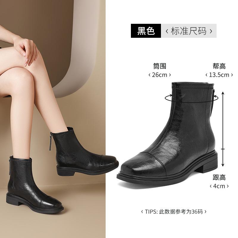 Augustine Square Head Skinny Boots Women's 2025 New Brown Retro British Martin Boots Retro Fashion Single Boots