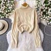 Autumn 2 Piece Set Turtleneck Sweater For Women Casual Fashion Style Chic Weave Top + High Waist Elegant Long Skirt