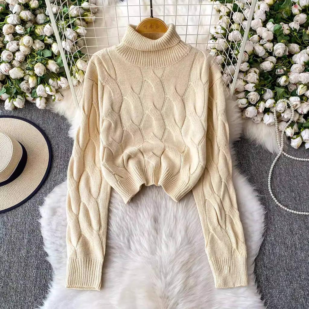 Autumn 2 Piece Set Turtleneck Sweater For Women Casual Fashion Style Chic Weave Top + High Waist Elegant Long Skirt