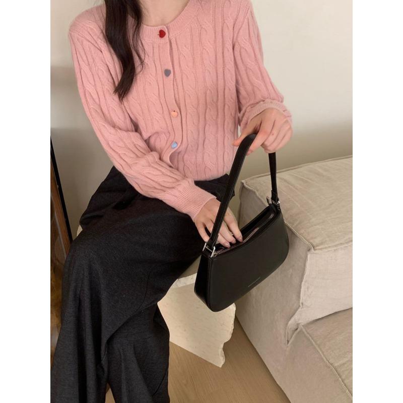 Autumn and winter sweet color love button knitted cardigan fashion twist versatile soft waxy sweater jacket women