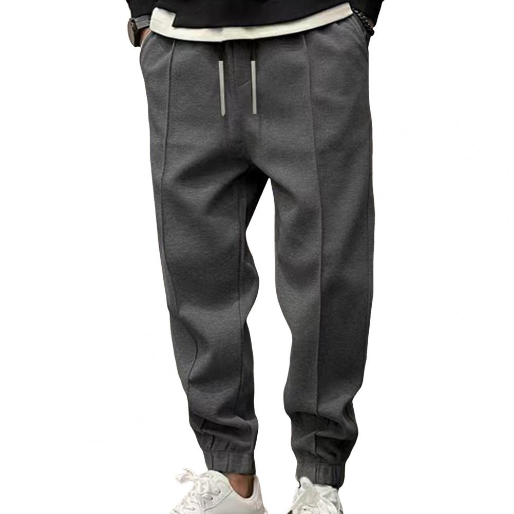 Men Casual Trousers Men's Solid Color Gym Training Sweatpants with Ankle-banded Side Pockets Drawstring Elastic for Jogging
