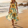 Women Sleeveless Casual Floral Print Midi Dress Round Neck Asymmetric Hem Summer Beach Dress