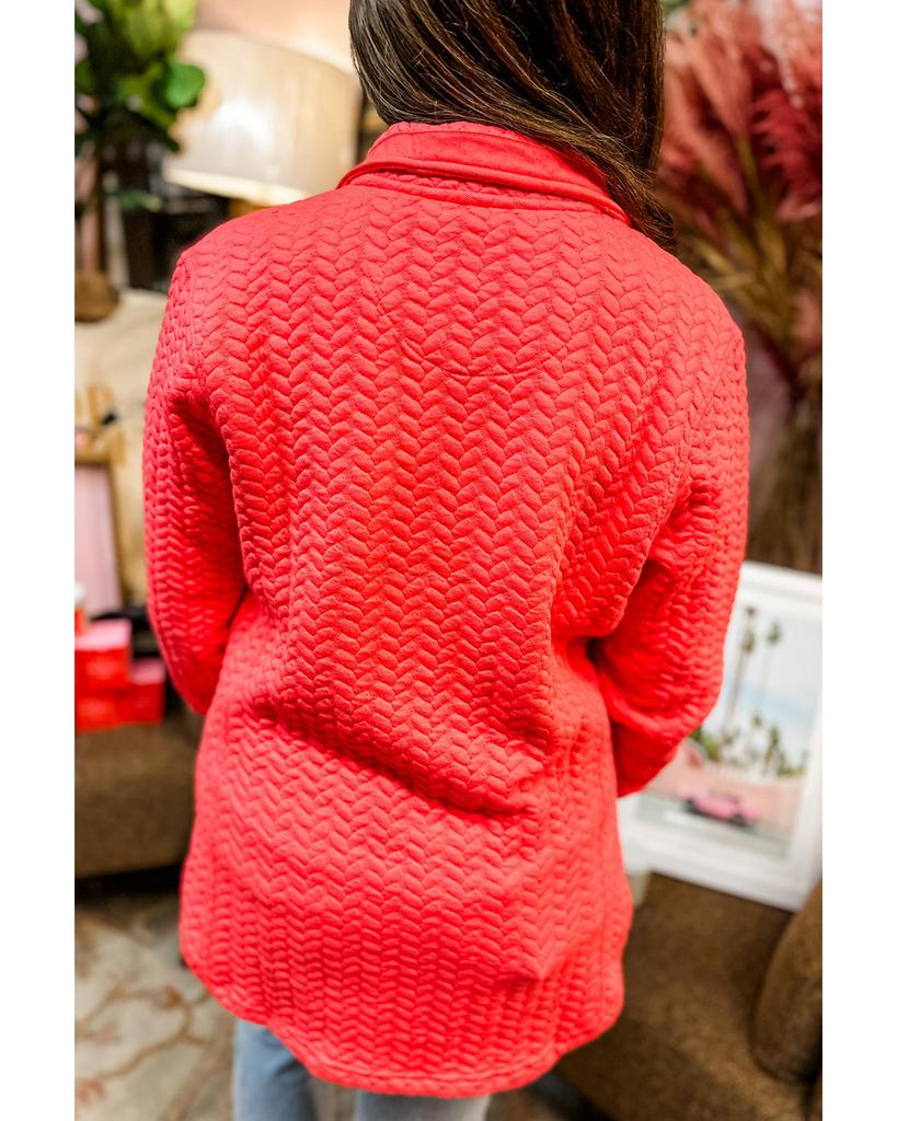 Azura Exchange Tomato Red Cable Textured Quarter Zip Pocketed Plus Size Pullover
