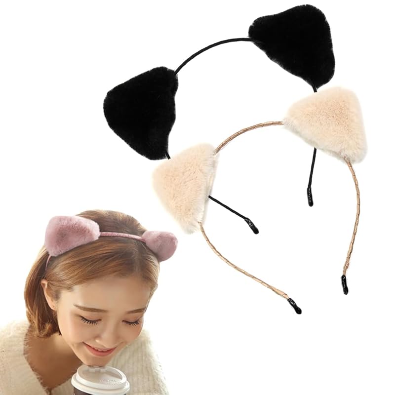 

[GALSANG] cat ears Fluffy headband cute fox ears Moe cosplay disguise costume accessories halloween ball party (Set of 2 black + beige)
