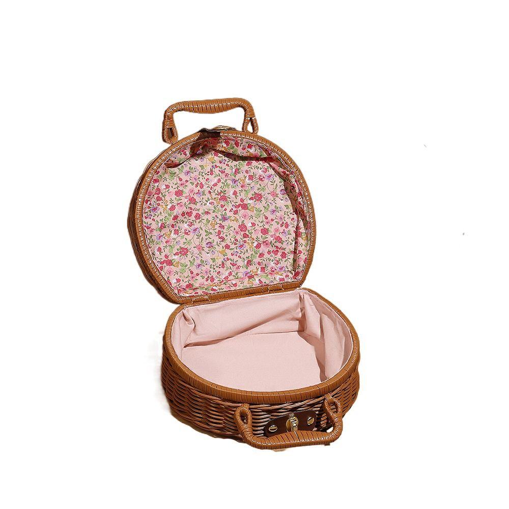 Handmade Travel Suitcase Vintage Picnic Basket Cosmetic Sundries Organizer Gift Box  Makeup