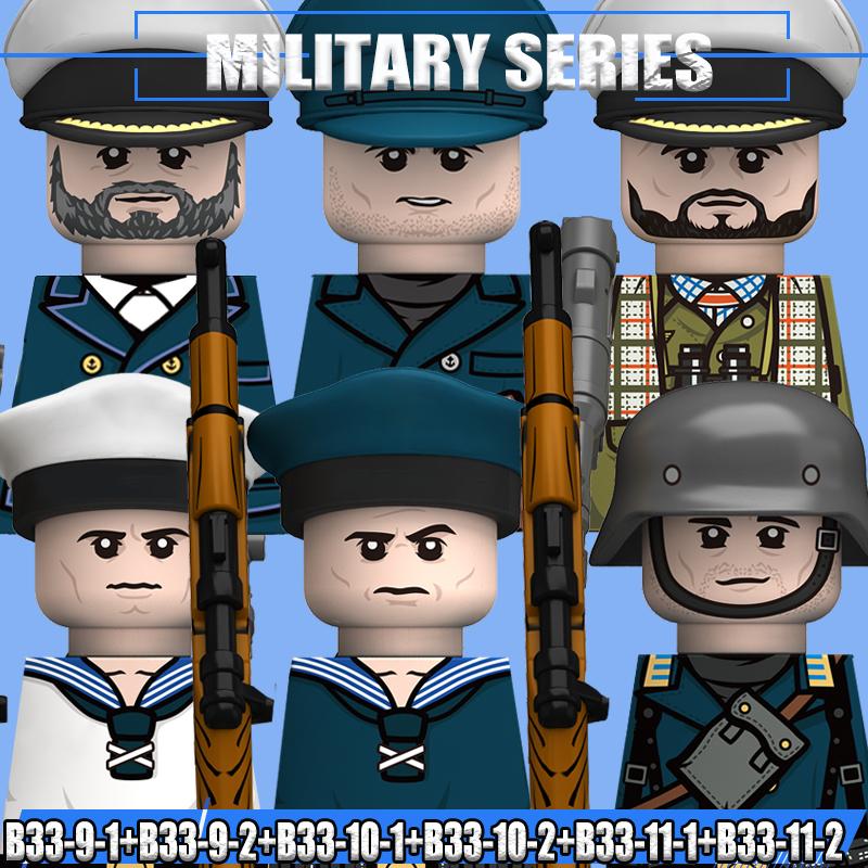WW2 Military Navy Soldier Figures Building Blocks Leader Army Warrior Boat Commander Artillery Accessories Gun Bricks Toys Gifts