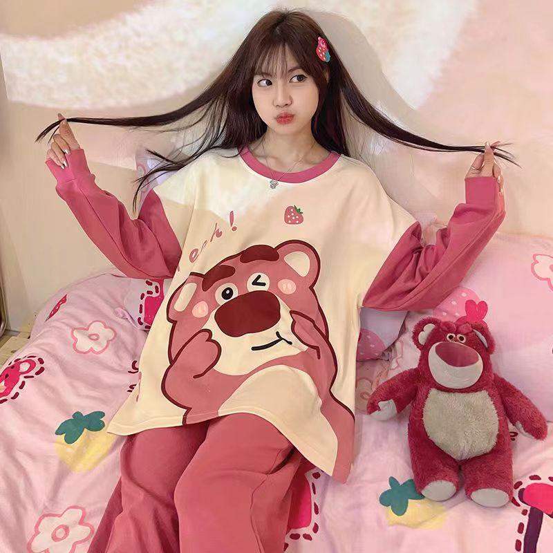 Γυναικείο Πιτζάμα Σετ Μακρυμάνικο - Χαριτωμένο Καρτούν Σχέδιο, Μεγάλο Μέγεθος, για Άνοιξη & Φθινόπωρο, Εσωτερική/Εξωτερική Χρήση