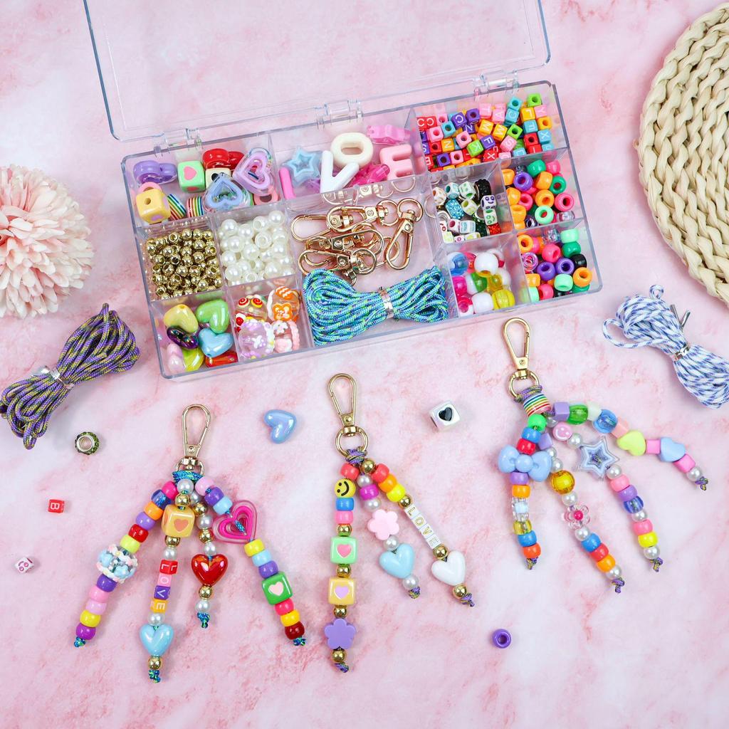 Customized DIY Bead Bracelet and Keychain Kit for Stringing Ornaments and Accessories