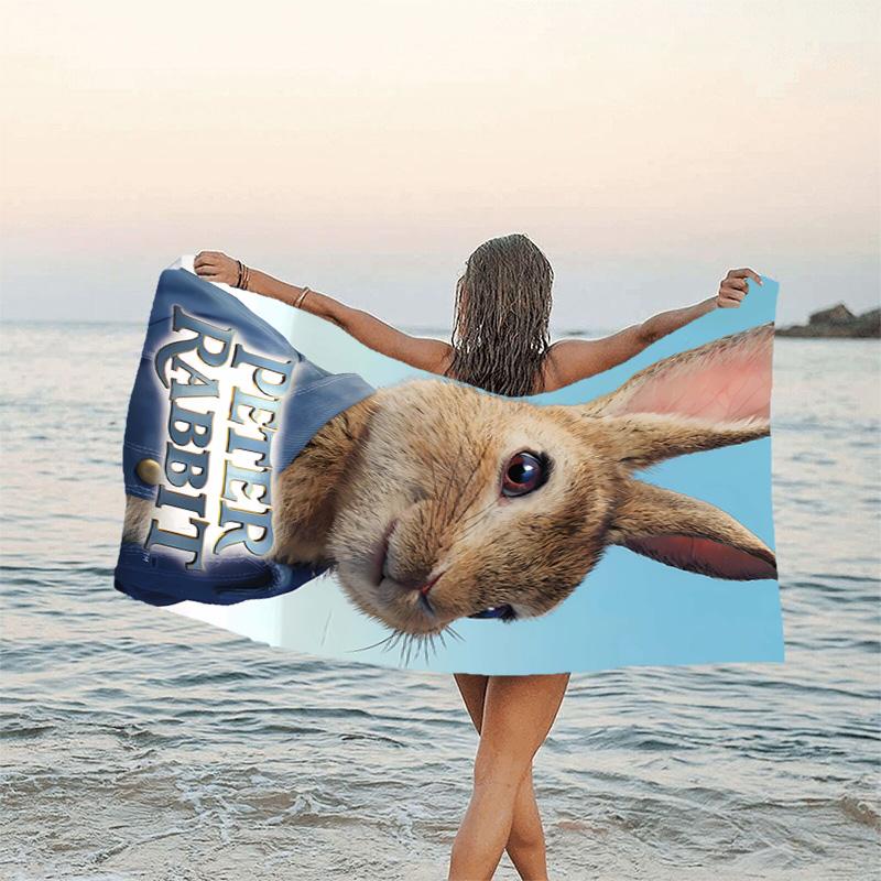 1pc Peter Rabbit1 Beach Towel, Beach and Seaside Swimming Pool Equipment, Fashion Pattern, Rectangular, Travel Essentials