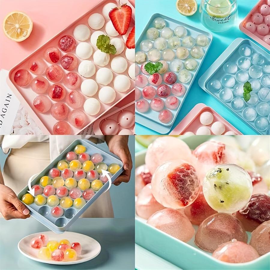 Ice Cube Tray, Ice Cube Maker Polish Glossy  Dustproof 33 Grids Round Shape for Home Kitchen (Ball 33 Grid-Blue)